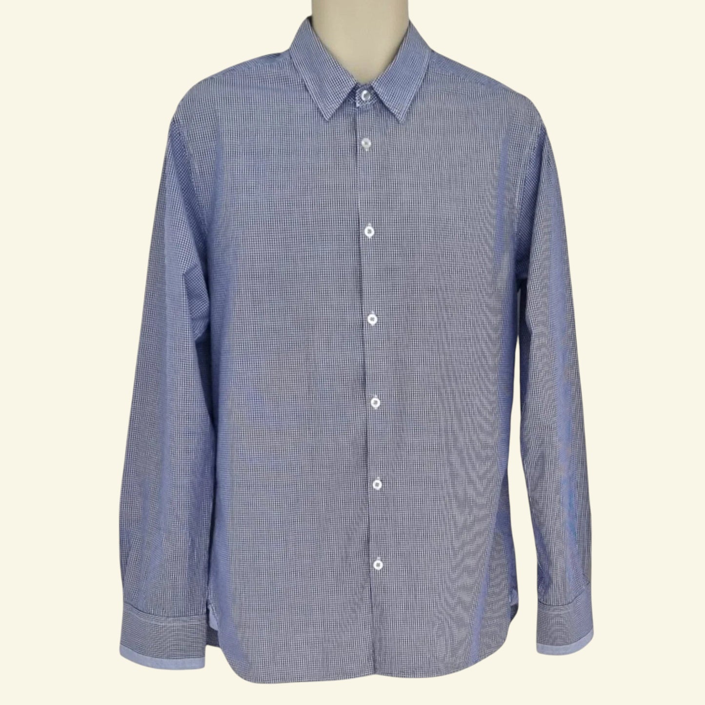 Scotch & Soda Blue & White Oxford Collar Cotton Check Mens Shirt Size M - Timelessfashions