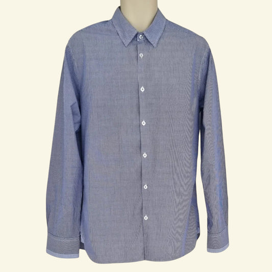 Scotch & Soda Blue & White Oxford Collar Cotton Check Mens Shirt Size M - Timelessfashions