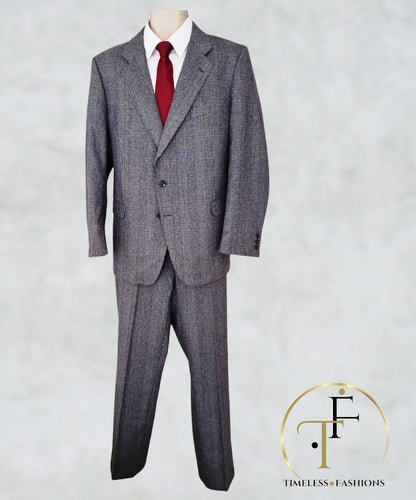 Bespoke Italian Tailored GreyTwo Piece Suit In Prince of Wales Check. Timeless Fashions