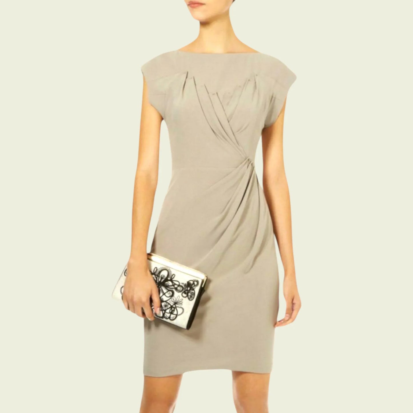 Karen Millen Taupe Jersey Folded Stretch Mini Dress UK 12 US 8 EU 40 - Timelessfashions