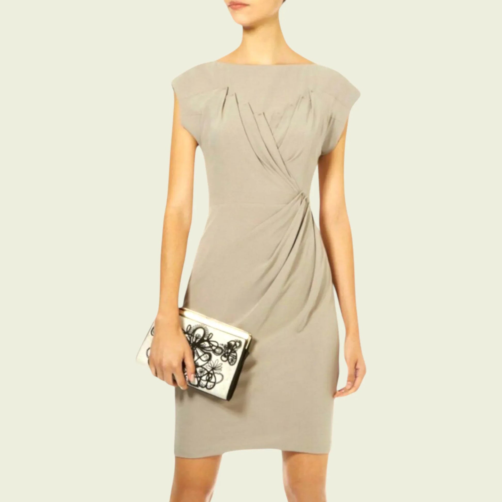 Karen Millen Taupe Jersey Folded Stretch Mini Dress UK 12 US 8 EU 40 - Timelessfashions