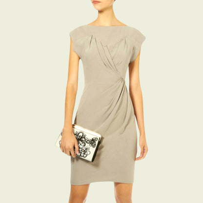Karen Millen Taupe Jersey Folded Stretch Mini Dress UK 12 US 8 EU 40 - Timelessfashions