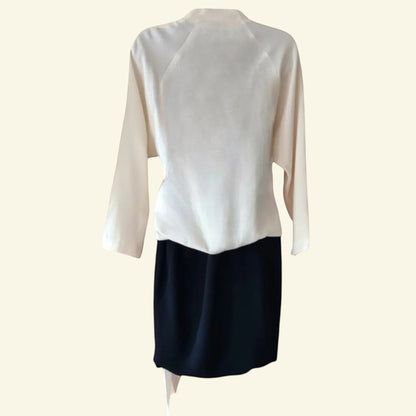 Timelessfashions Yigal Azrouel black pencil skirt with cream silk crossover top, ruched detail and side tie. UK 6.