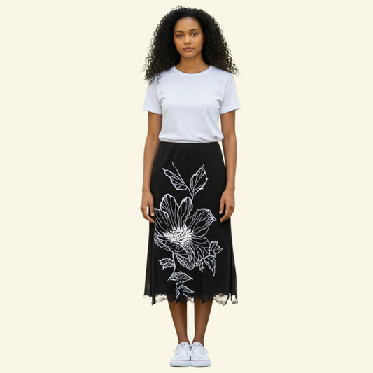 Valentino Jeans Women's Black & White Floral Chiffon Skirt  UK 12 EU 40 US 8 IT 44
