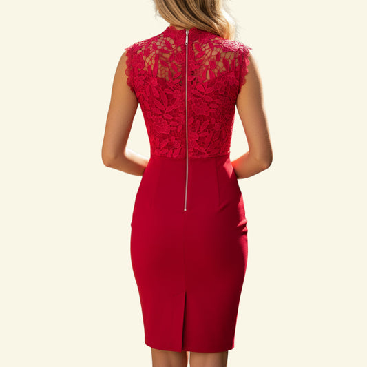 Timelessfashions cerise pink crepe pencil dress with lace bodice and exposed back zip. UK 10.