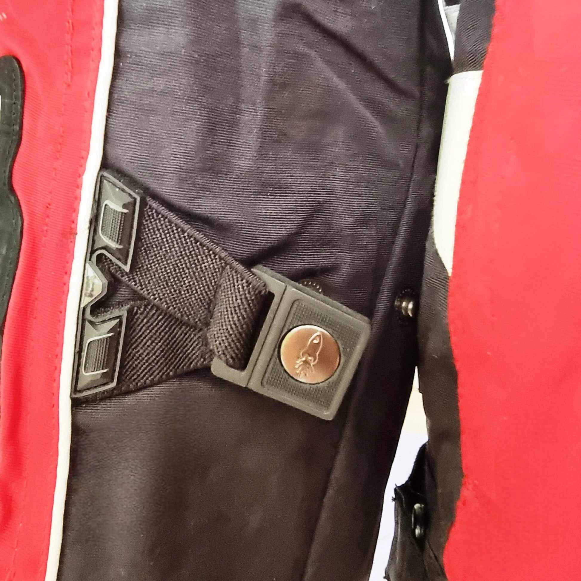 Timelessfashions Honda Joe Rocket red and black women's motorbike jacket with adjustable straps and protective padding.