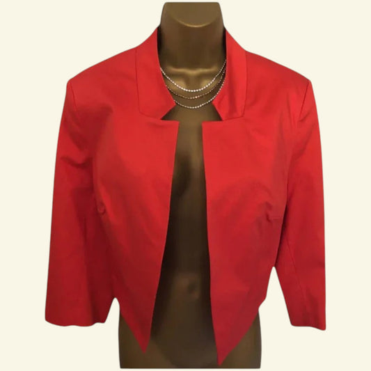 Timelessfashions Libra coral short formal jacket, 97% cotton, 3% elastane. Open front, 3/4 sleeves. UK 16.