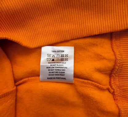 Timelessfashions orange 100% cotton unisex hoodie with central logo, size L. Made in Portugal.