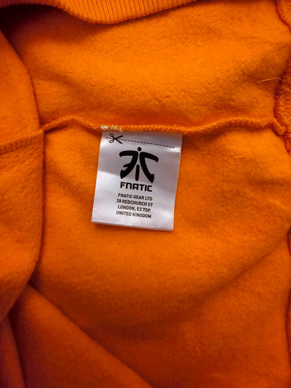 Timelessfashions orange 100% cotton unisex hoodie with Fnatic logo. Comfortable and stylish, perfect for esports fans.
