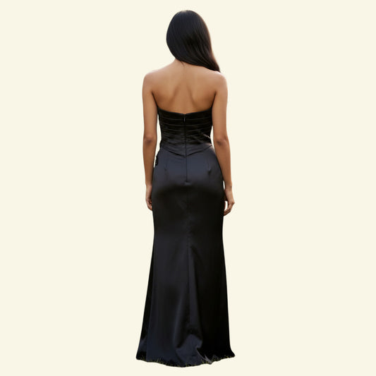 Timelessfashions slate grey satin maxi dress with beaded embellishment and pleated bodice. Size UK 6.