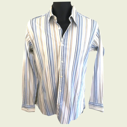 Ted Baker Mens Blue & White Stripe Cotton Shirt UK L - Timelessfashions