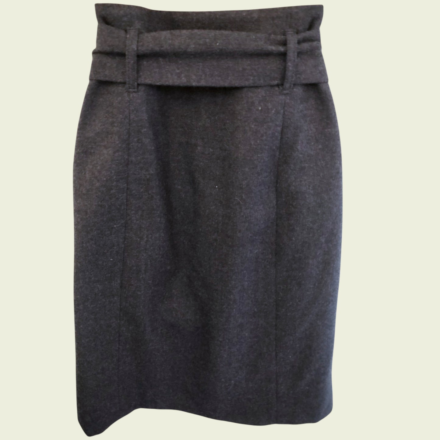 Dark gray skirt with a belt on a beige background