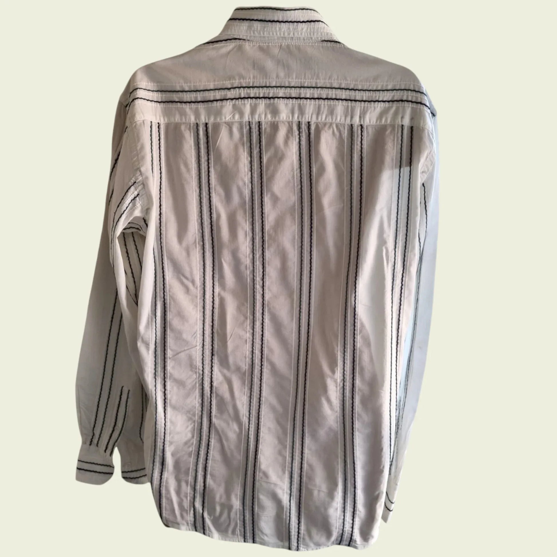 French Connection Men's White Striped Long Sleeve Shirt UK M - Timelessfashions