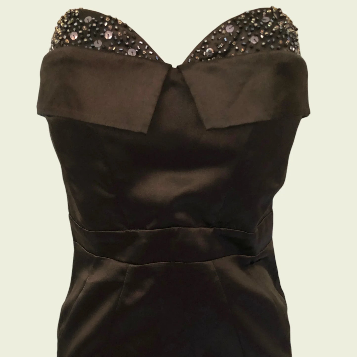 Lipsy Black Satin Strapless Beaded Bust Pencil Dress UK 10 US 6 EU 38 - Timelessfashions