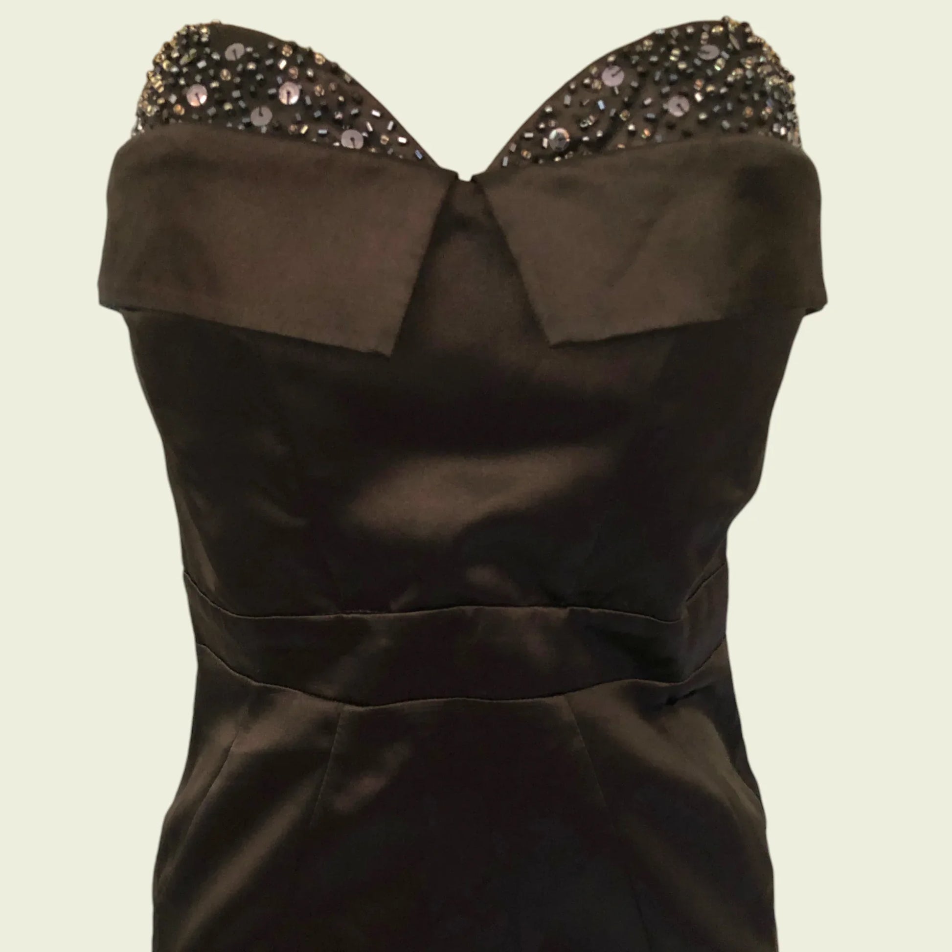 Lipsy Black Satin Strapless Beaded Bust Pencil Dress UK 10 US 6 EU 38 - Timelessfashions