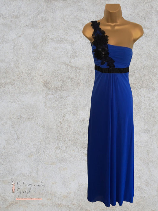 Jane Norman Azure Blue One Shoulder Maxi Dress UK 10 US 6 EU 38 Timeless Fashions