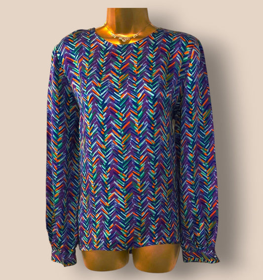 Valentino Miss V Vintage Silk Multicoloured Blouse UK 10 US 6 EU 38 IT 44 - Timelessfashions