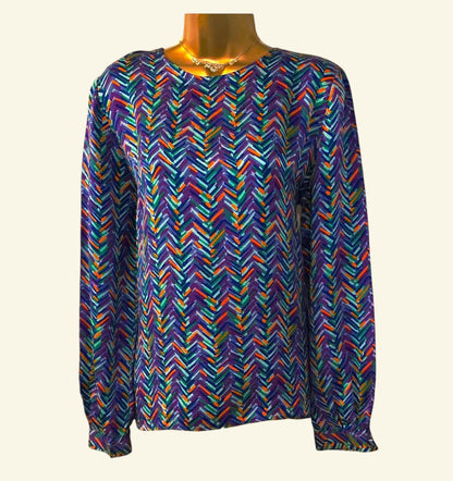 Valentino Miss V Vintage Silk Multicoloured Blouse UK 10 US 6 EU 38 IT 44 - Timelessfashions