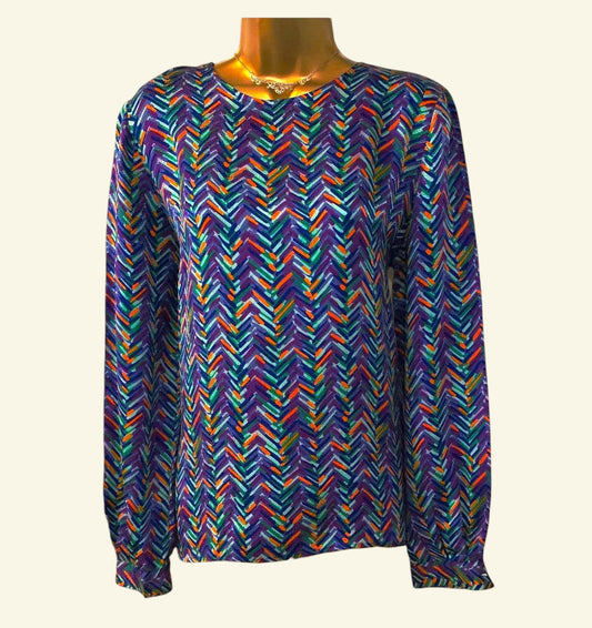 Valentino Miss V Vintage Silk Multicoloured Blouse UK 10 US 6 EU 38 IT 44 - Timelessfashions
