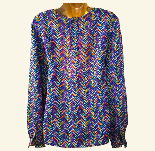 Valentino Miss V Vintage Silk Multicoloured Blouse UK 10 US 6 EU 38 IT 44 - Timelessfashions