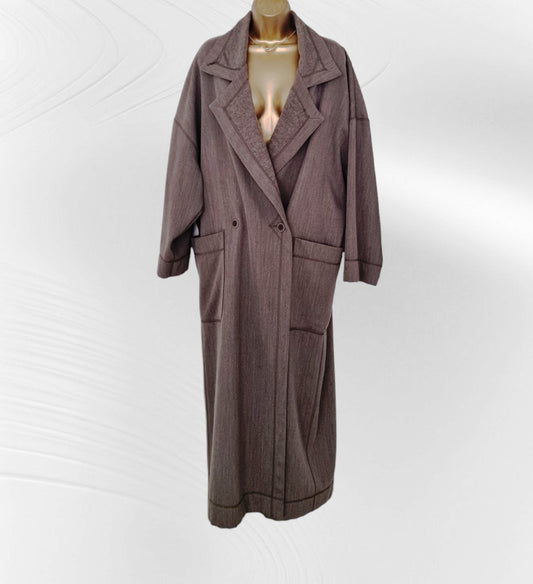Nicole Farhi Taupe Vintage Long Wool Duster Coat UK 12 US 8 EU 40 Timeless Fashions