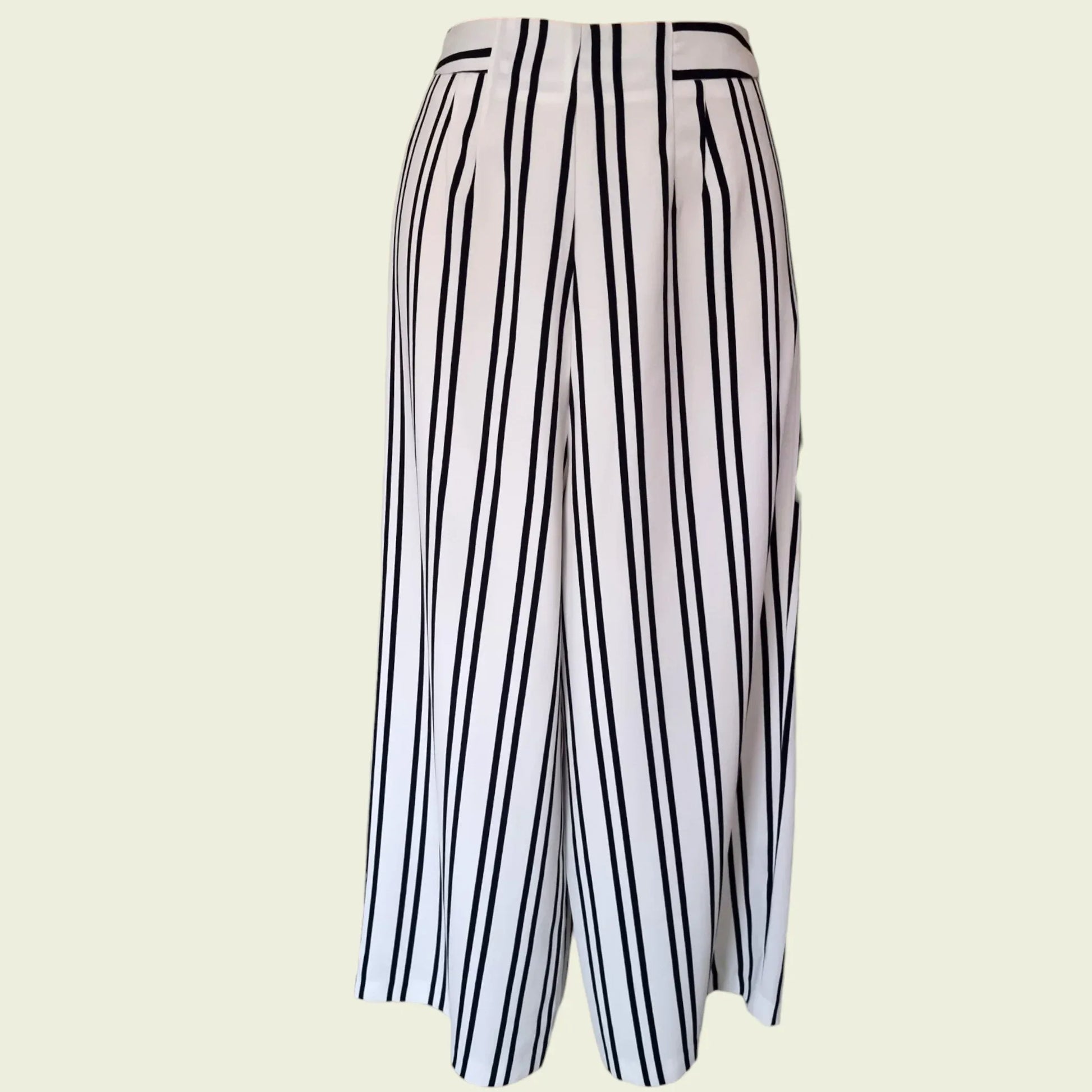 Warehouse Women's Navy & White Stripe Wide Leg Crepe Culottes UK 10 US 6 EU 38 - Timelessfashions