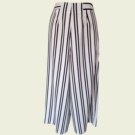 Warehouse Women's Navy & White Stripe Wide Leg Crepe Culottes UK 10 US 6 EU 38 - Timelessfashions