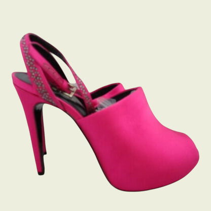 Reiss Ladies Fuschia Pink Satin Stiletto Crystal Peep Toe Shoes UK 6