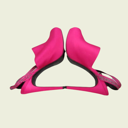 Reiss Ladies Fuschia Pink Satin Stiletto Crystal Peep Toe Shoes UK 6