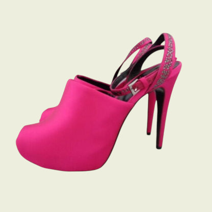 Reiss Ladies Fuschia Pink Satin Stiletto Crystal Peep Toe Shoes UK 6