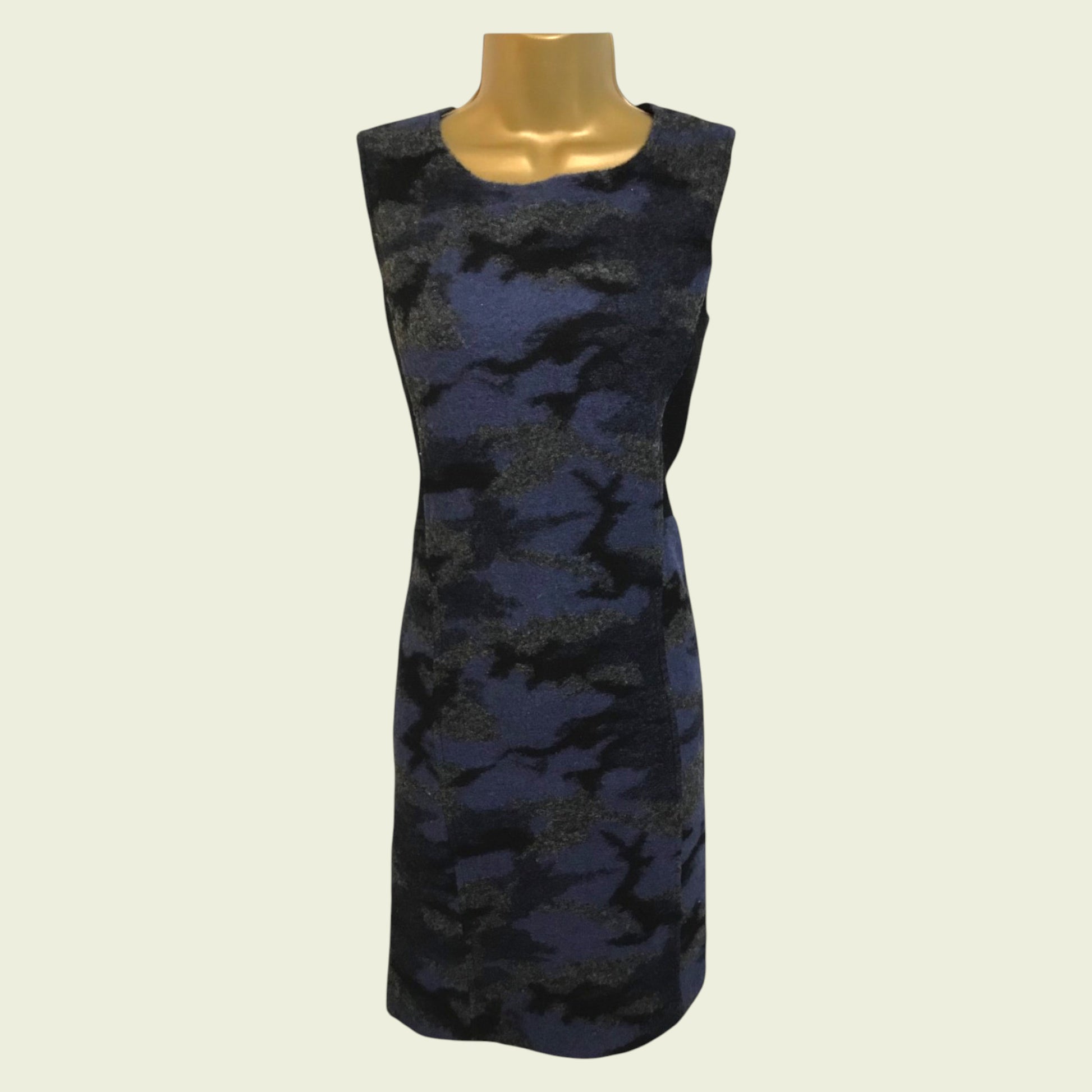 blue and black dress on beige background