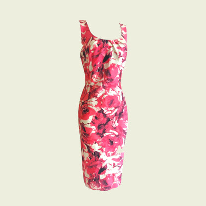 Red floral dress on a beige background