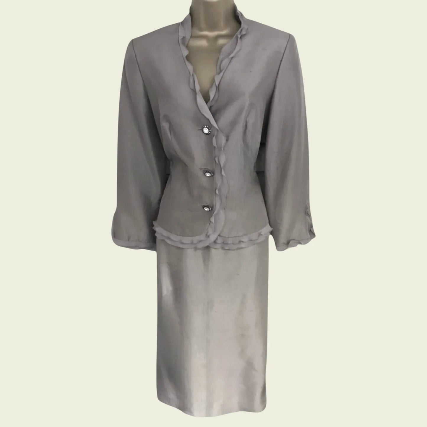 Medici Vintage Grey Silk Special Occasion Suit UK 10 US 6 EU 38 - Timelessfashions