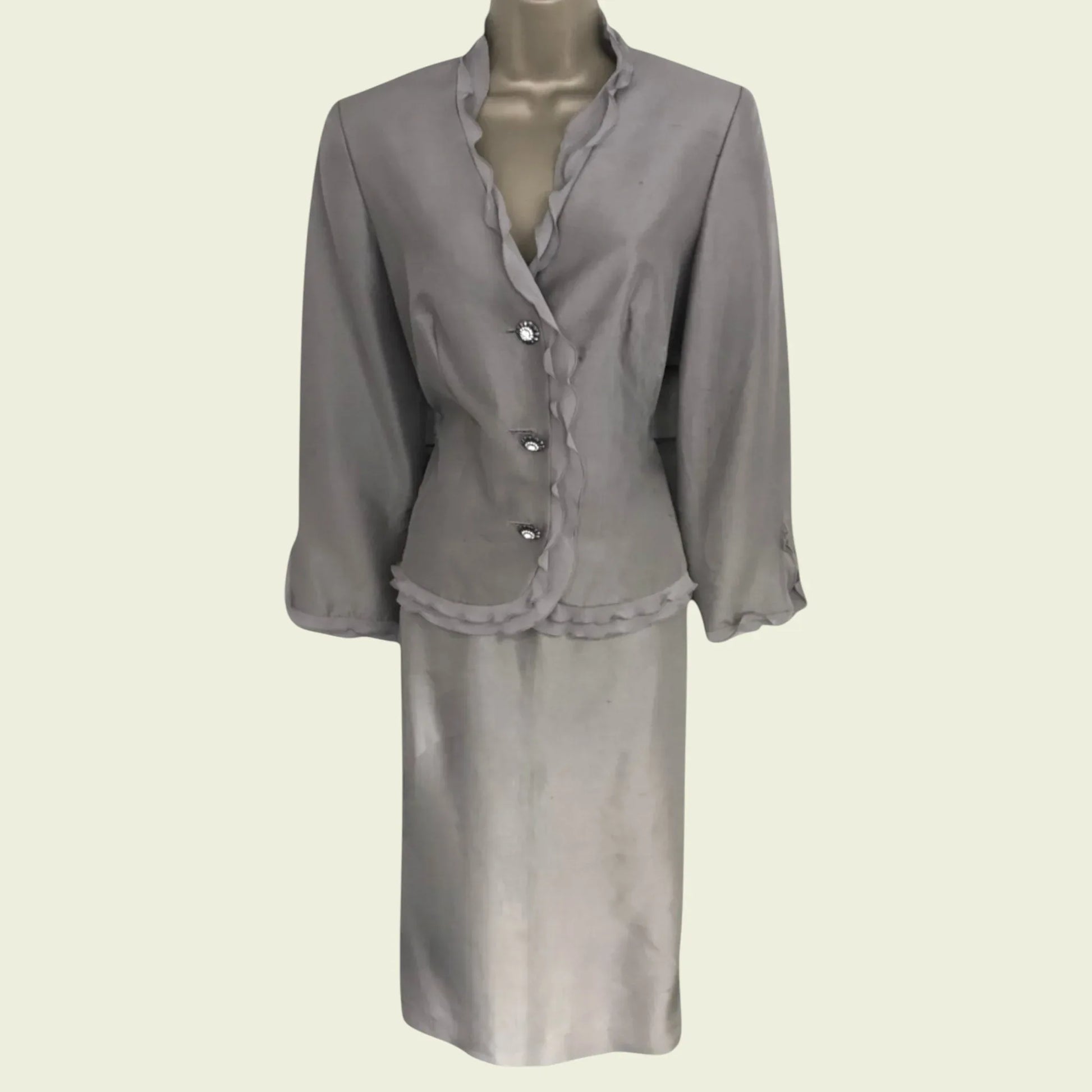 Medici Vintage Grey Silk Special Occasion Suit UK 10 US 6 EU 38 - Timelessfashions