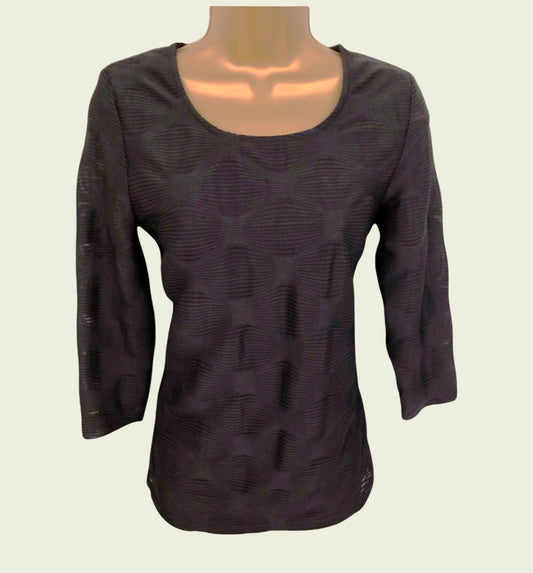 Libra Navy Textured 3/4 Sleeve Top UK 10 US 6 EU 38