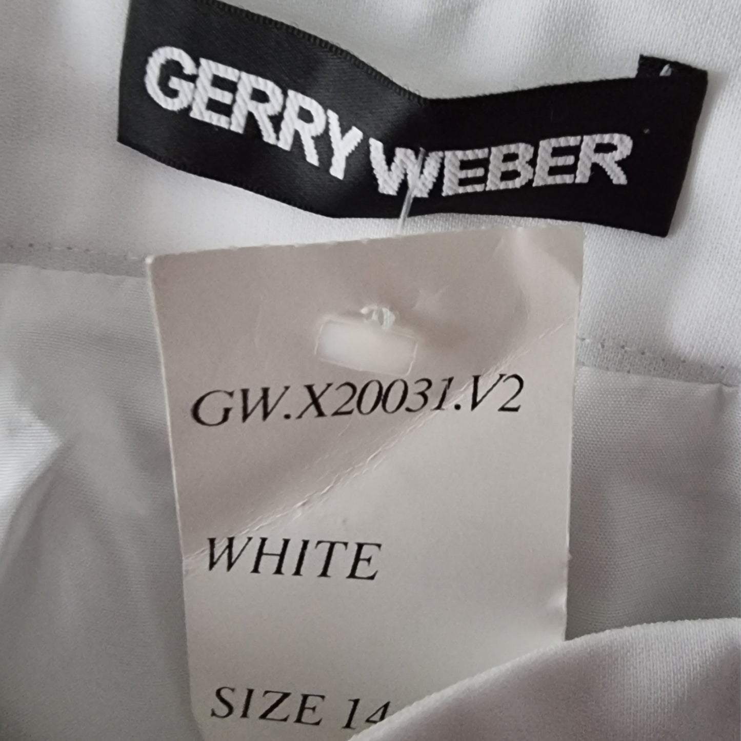 Gerry Weber label on a white garment with size and model number details.