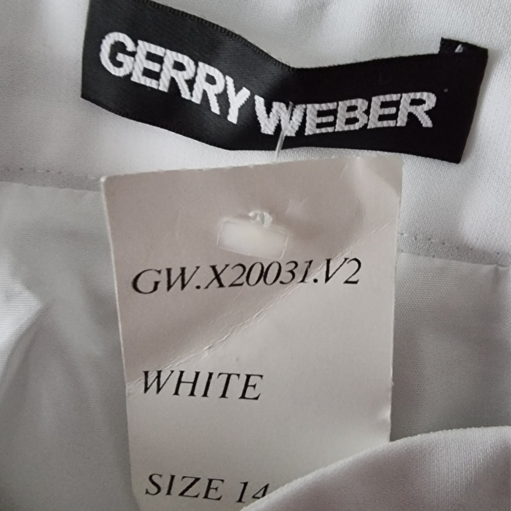Gerry Weber label on a white garment with size and model number details.