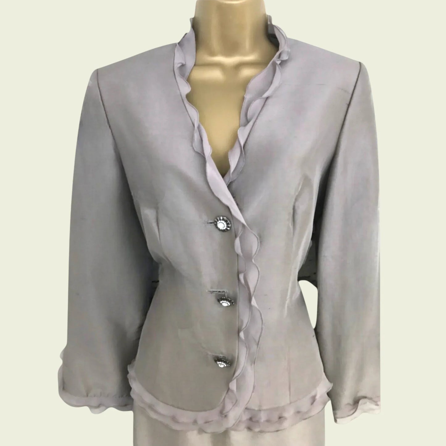 Medici Vintage Grey Silk Special Occasion Suit UK 10 US 6 EU 38 - Timelessfashions
