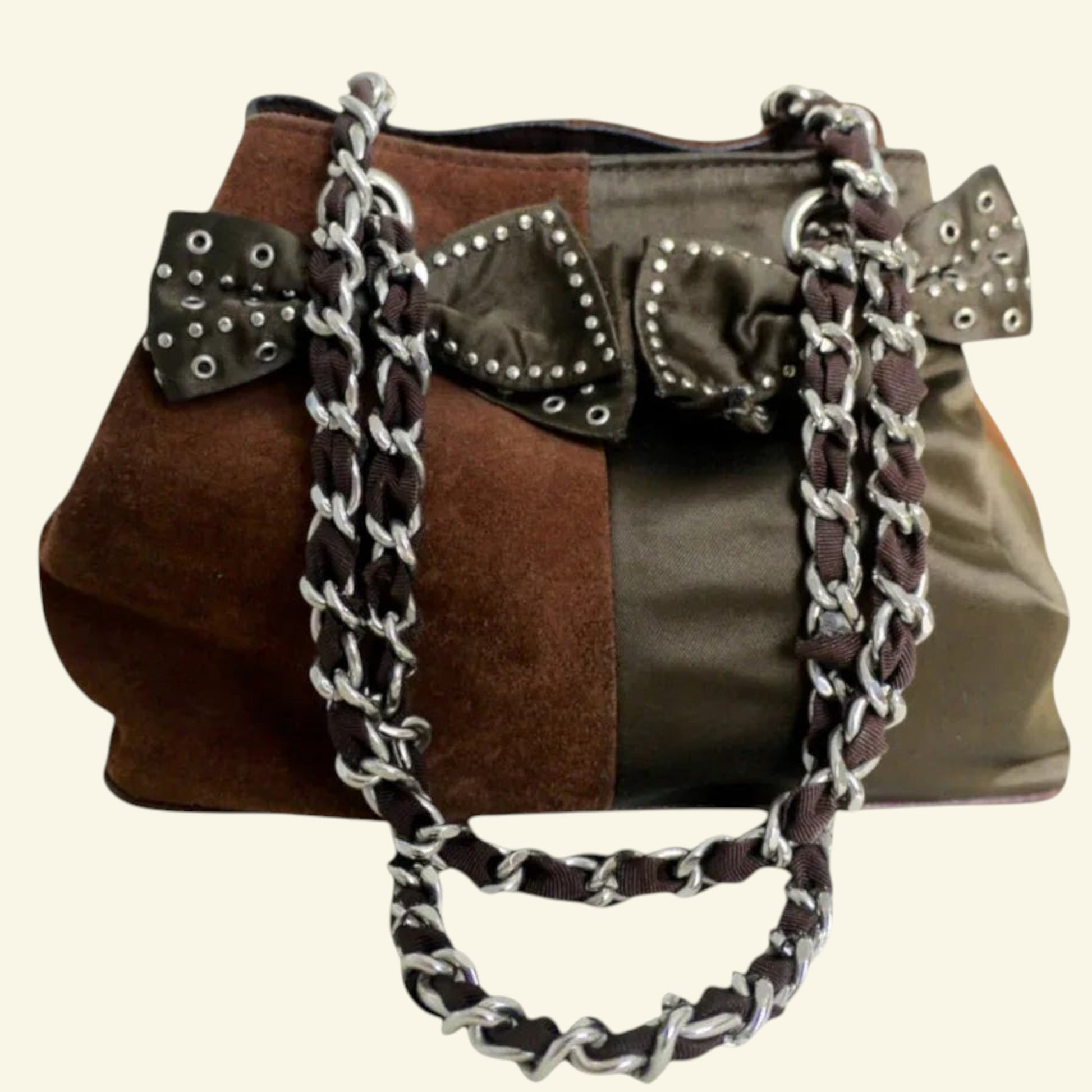 Beverly Feldman for Russell & Bromley Vintage Brown Suede & Satin Handbag - Timelessfashions