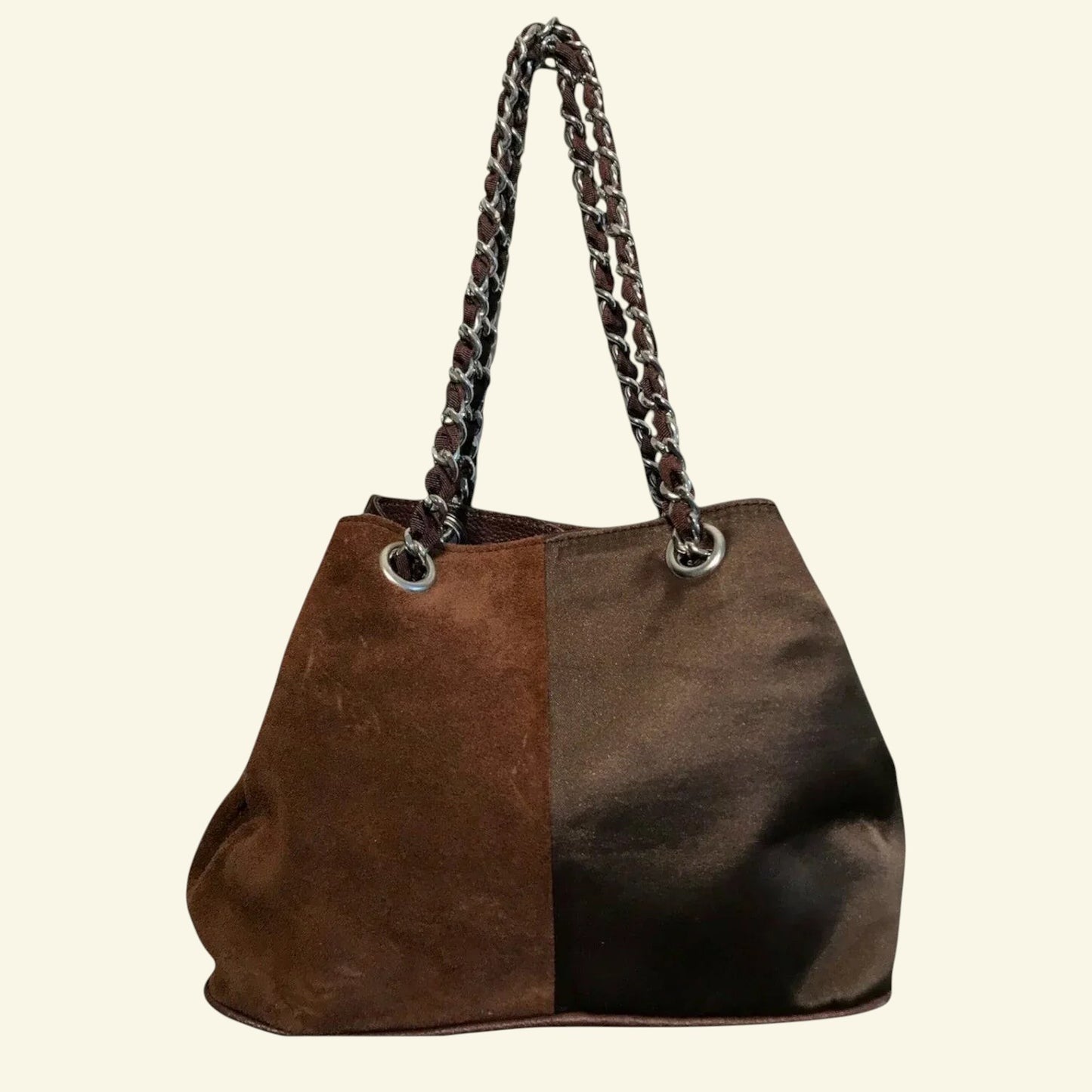 Beverly Feldman for Russell & Bromley Vintage Brown Suede & Satin Handbag - Timelessfashions
