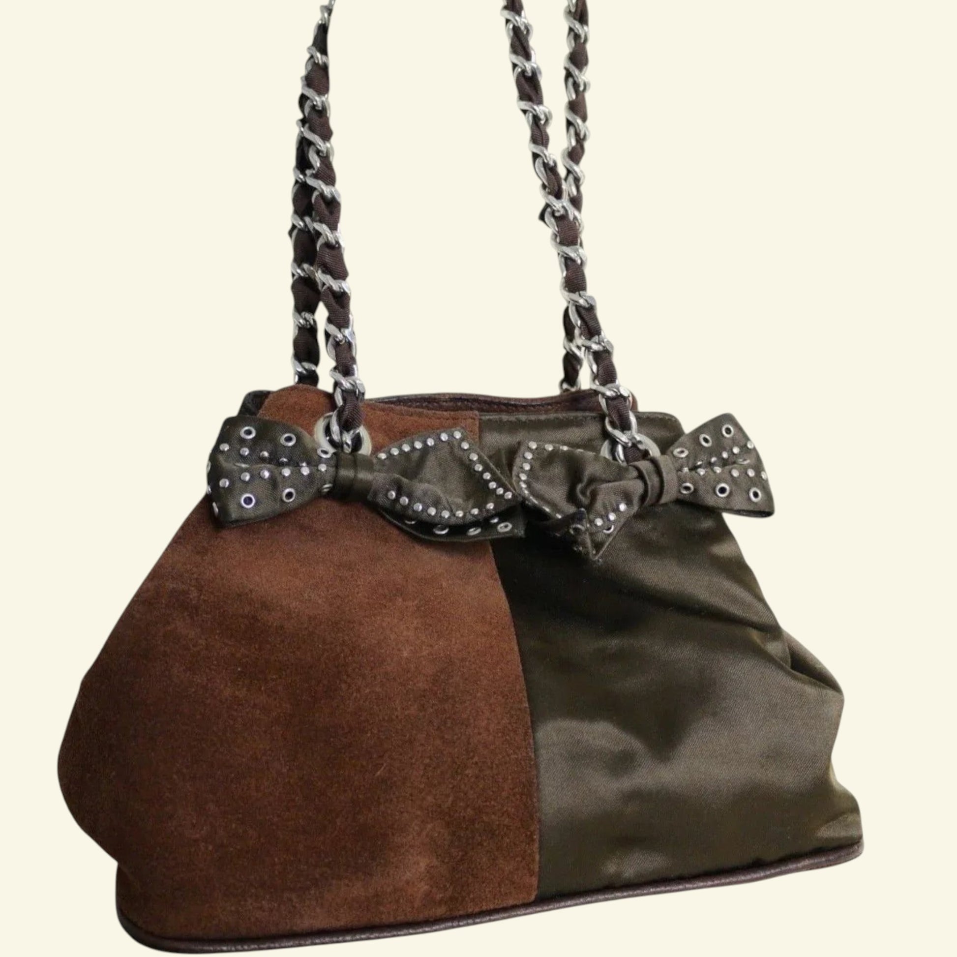 Beverly Feldman for Russell & Bromley Vintage Brown Suede & Satin Handbag - Timelessfashions