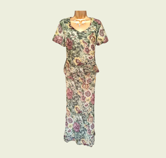 Floral dress on a mannequin against a plain background