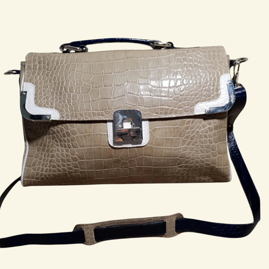 Claudia Firenze Large Beige Leather Crocodile Bag - Timelessfashions