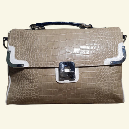 Claudia Firenze Large Beige Leather Crocodile Bag - Timelessfashions