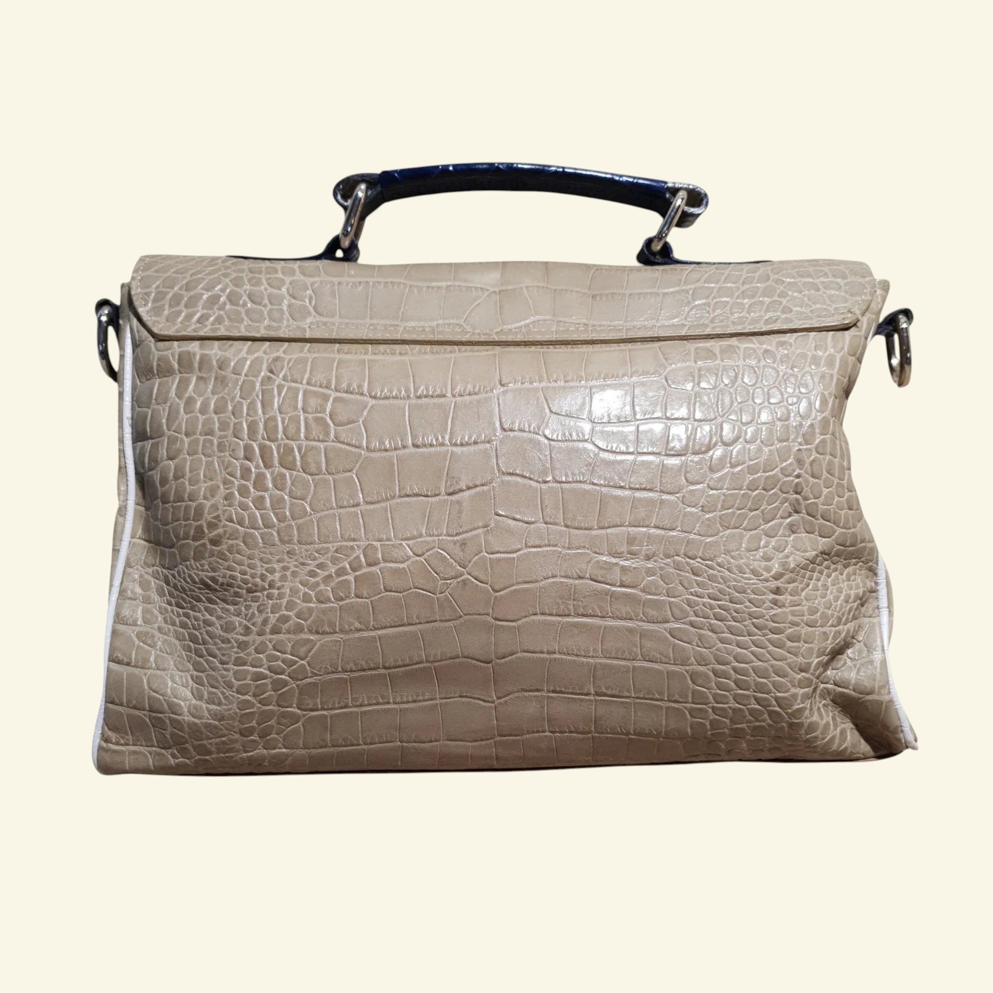 Claudia Firenze Large Beige Leather Crocodile Bag - Timelessfashions