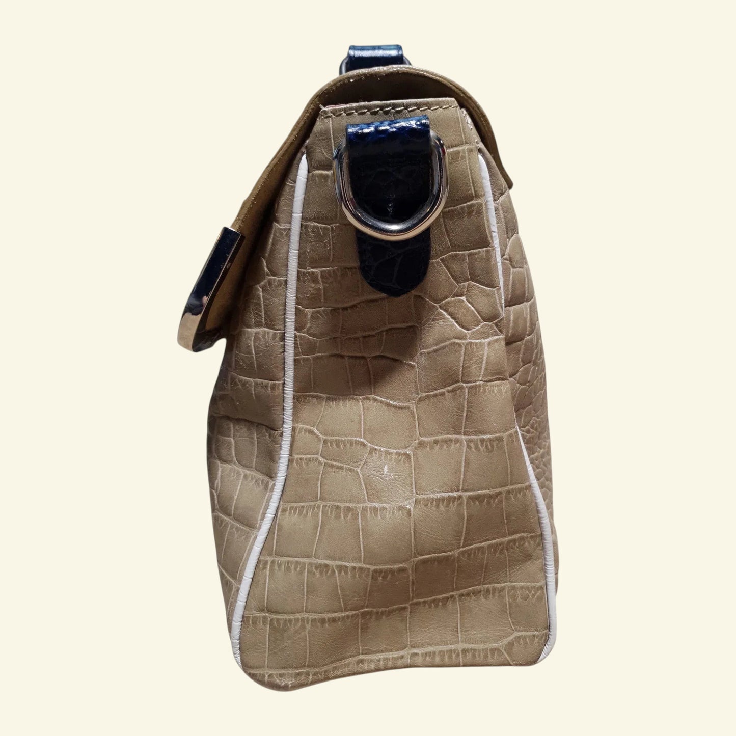 Claudia Firenze Large Beige Leather Crocodile Bag - Timelessfashions