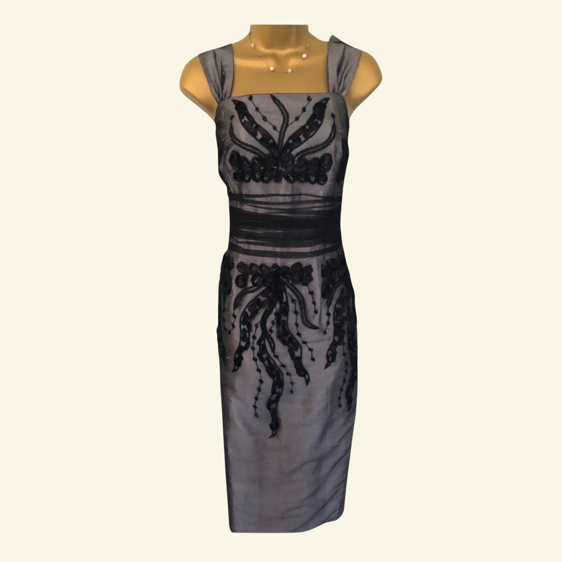 Condici Black & Grey Silk Dress & Bolero UK 10 US 6 EU 38 - Timelessfashions