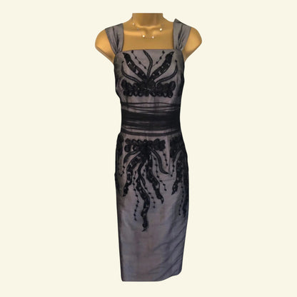 Condici Black & Grey Silk Dress & Bolero UK 10 US 6 EU 38 - Timelessfashions