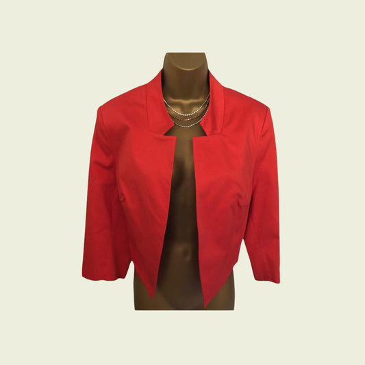 Red jacket on a mannequin against a beige background