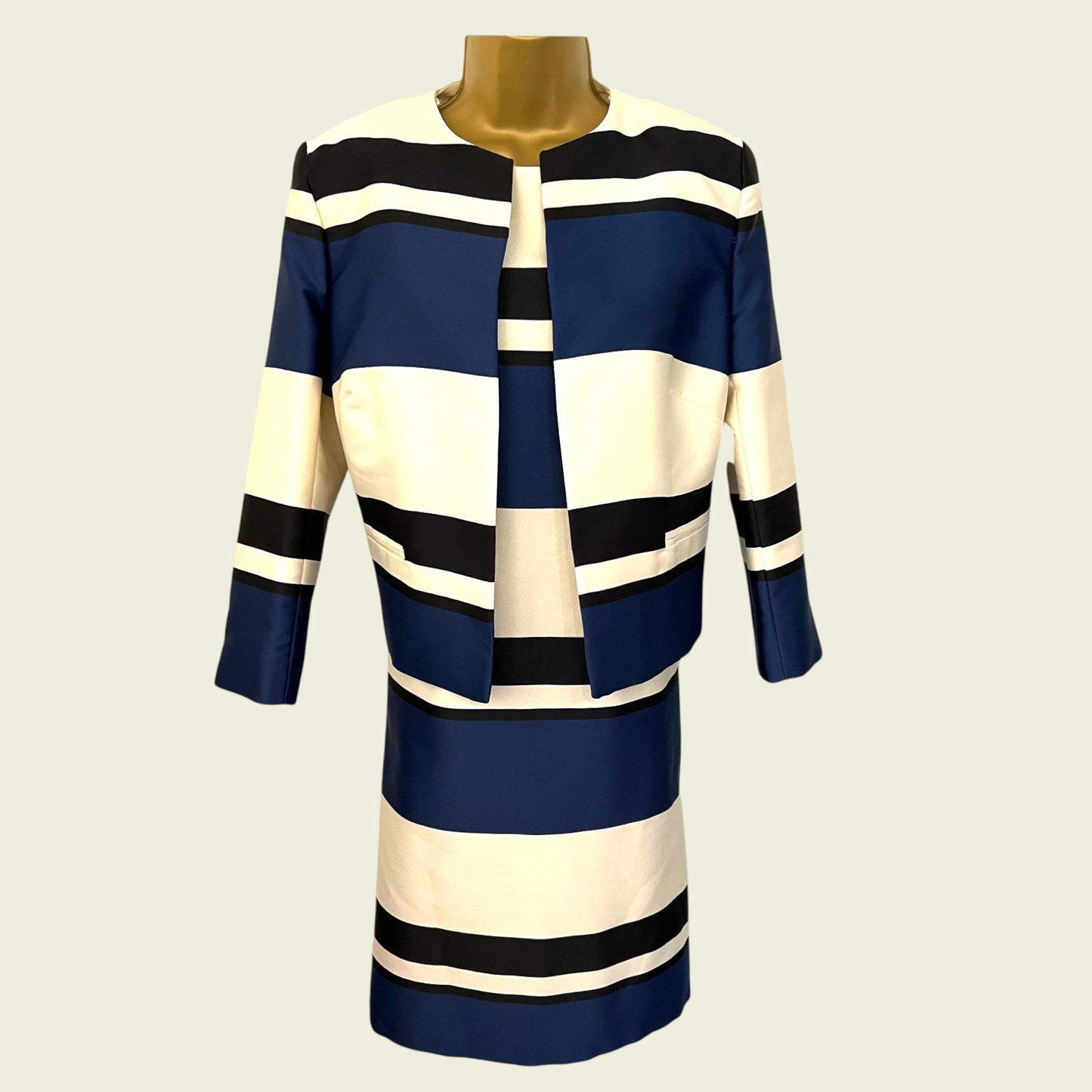 Linea Navy, Ivory & Black Colour Block Dress Jacket Suit UK 12 EU 40 US 8